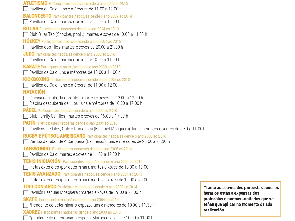 ficha infantil escolas deportivas