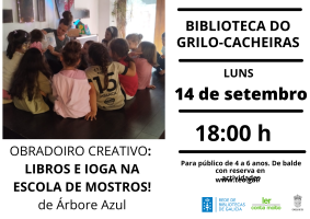 Cartel Libros e ioga na Escola de Monstros! De Árbore Azul na Biblioteca do Grilo